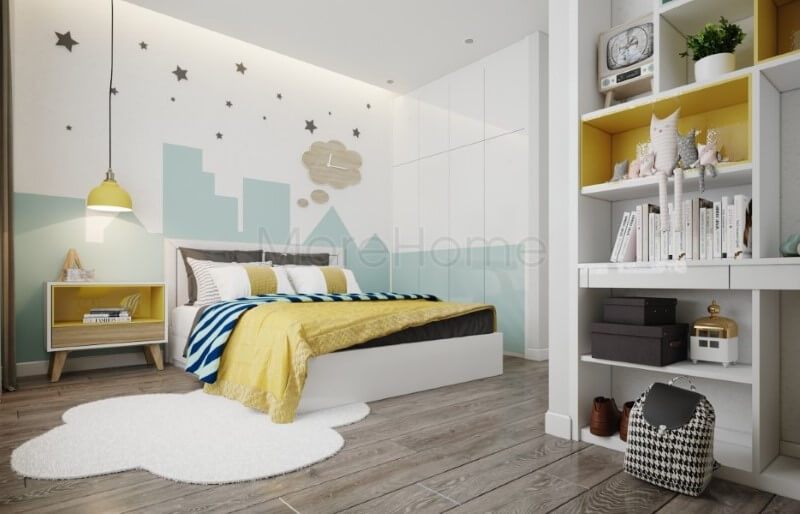 Để tạo nên một góc học tập tiện lợi hơn trong phòng ngủ của con, hãy trang trí nó bằng nhiều ngăn.